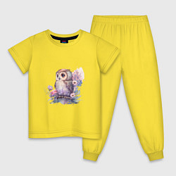 Пижама хлопковая детская Акварельная милая сова, цвет: желтый
