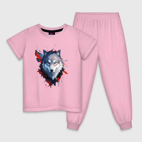 Детская пижама Голова волка - рисунок с пятнами краски / Светло-розовый – фото 1