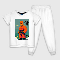 Пижама хлопковая детская Гомер Симпсон - самурай - нейросеть, цвет: белый