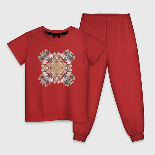 Детская пижама Орнамент мозаика из ракушек бежевая / Красный – фото 1