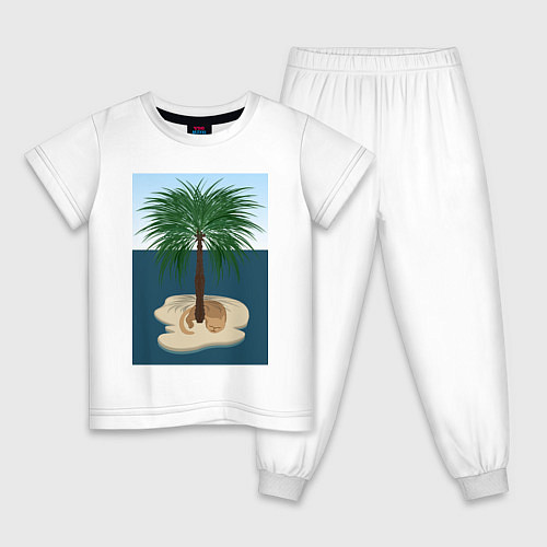 Детская пижама Кот под пальмой на острове / Белый – фото 1
