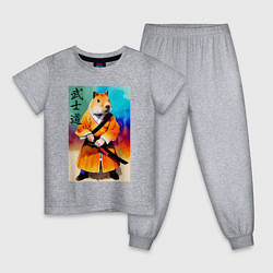 Пижама хлопковая детская Капибара - Бусидо - кодекс самурая - нейросеть, цвет: меланж