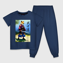 Пижама хлопковая детская Капибара-самурай - бусидо - акварель, цвет: тёмно-синий