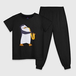 Пижама хлопковая детская Пингвин играет на инструменте, цвет: черный