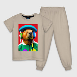 Детская пижама Капибара в наушниках и шляпе - нейросеть