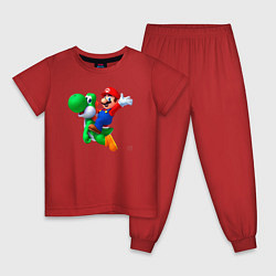 Пижама хлопковая детская Марио на Йоши, цвет: красный