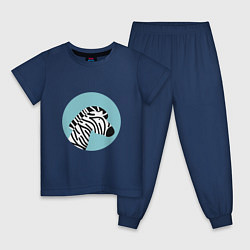 Пижама хлопковая детская Зебра в кругу, цвет: тёмно-синий