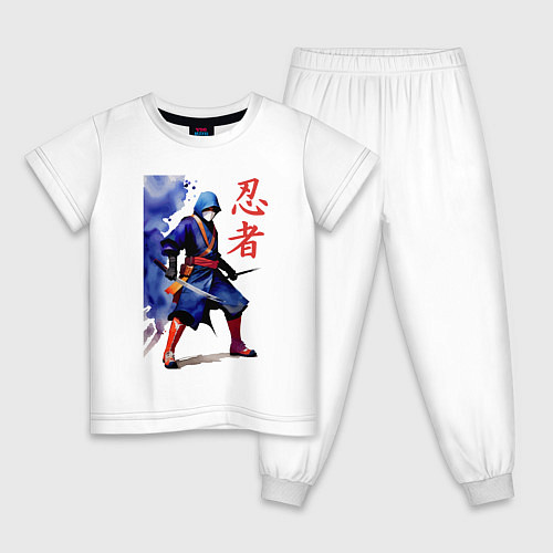 Детская пижама Ниндзя - иероглифы - акварель - нейросеть / Белый – фото 1