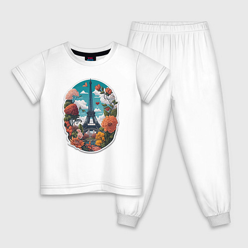 Детская пижама Эйфелева башня в цветах / Белый – фото 1
