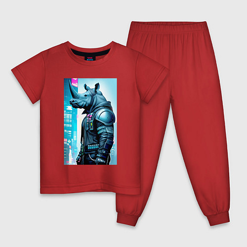 Детская пижама Rhino - cyberpunk - neural network / Красный – фото 1