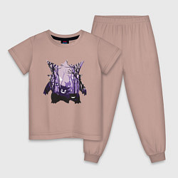 Пижама хлопковая детская Силуэт покемон Генгар, цвет: пыльно-розовый