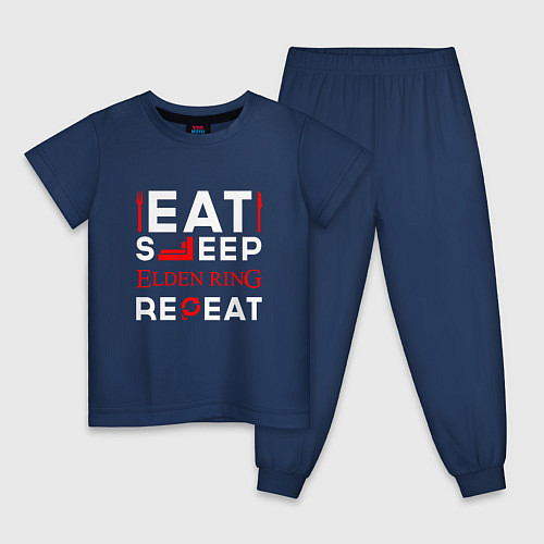 Детская пижама Надпись eat sleep Elden Ring repeat / Тёмно-синий – фото 1
