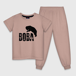 Пижама хлопковая детская Вова и медведь, цвет: пыльно-розовый