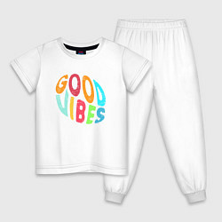 Пижама хлопковая детская Волны позитива, цвет: белый