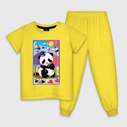 Пижама хлопковая детская Маленький пандёныш среди игрушек - сюрреализм, цвет: желтый
