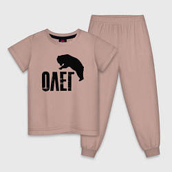 Пижама хлопковая детская Олег и медведь, цвет: пыльно-розовый