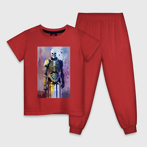 Детская пижама Cyber skeleton - watercolor - sketch / Красный – фото 1