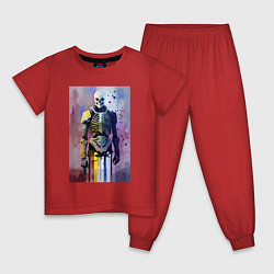 Пижама хлопковая детская Cyber skeleton - watercolor - sketch, цвет: красный