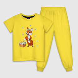 Пижама хлопковая детская Лиса с лукошком ромашек, цвет: желтый