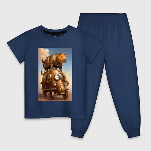 Детская пижама Капимобиль - стимпанк - нейросеть / Тёмно-синий – фото 1