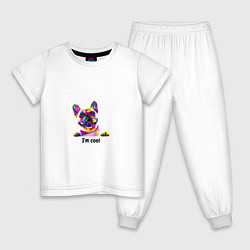 Пижама хлопковая детская Собака с надписью: Я спокоен, цвет: белый