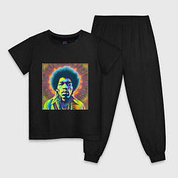 Пижама хлопковая детская Jimi Hendrix Magic Glitch Art, цвет: черный