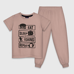 Пижама хлопковая детская Eat sleep fishing repeat, цвет: пыльно-розовый