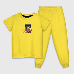 Пижама хлопковая детская Железный Лис держит щит, цвет: желтый