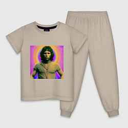 Пижама хлопковая детская Jim Morrison Galo Glitch Art, цвет: миндальный