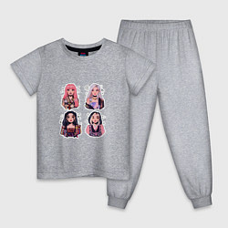 Пижама хлопковая детская Участницы Блэк Пинк в виде стикеров, цвет: меланж