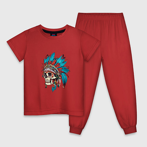 Детская пижама Череп Индейца с перьями / Красный – фото 1