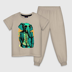 Пижама хлопковая детская Человек слон, цвет: миндальный