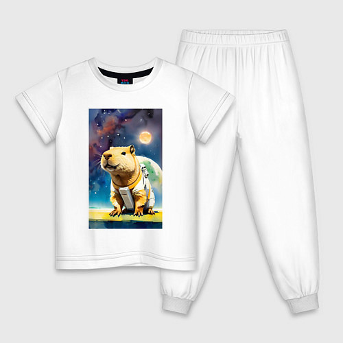 Детская пижама Capybara brave astronaut - neural network / Белый – фото 1