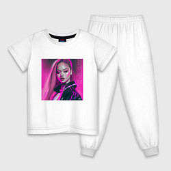 Пижама хлопковая детская Blackpink Lisa аниме рисунок, цвет: белый