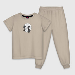 Пижама хлопковая детская Панда вверх ногами, цвет: миндальный