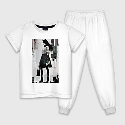 Пижама хлопковая детская Городская волчица - Нью-Йорк - нейросеть, цвет: белый