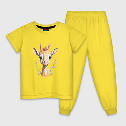 Пижама хлопковая детская Милый жираф, цвет: желтый