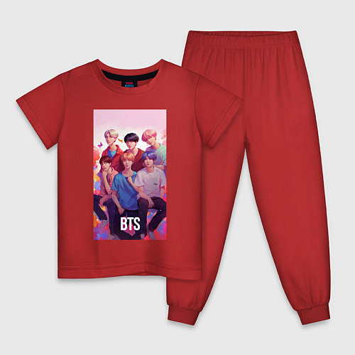 Детская пижама BTS art anime style / Красный – фото 1
