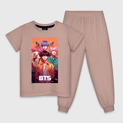 Пижама хлопковая детская BTS kpop anime, цвет: пыльно-розовый