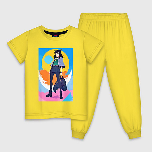 Детская пижама Funny little wolf girl - anime - neural network / Желтый – фото 1