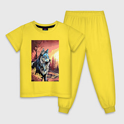 Пижама хлопковая детская Волк в осеннем лесу, цвет: желтый