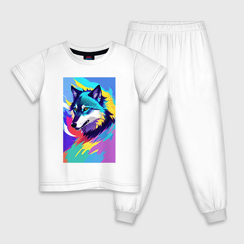Детская пижама Wolf - pop art - neural network / Белый – фото 1