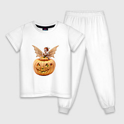 Пижама хлопковая детская Маленькая фея с крыльями на тыкве в хэллоуин, цвет: белый
