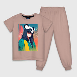 Пижама хлопковая детская Девчонка-панда - аниме, цвет: пыльно-розовый