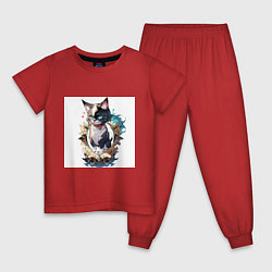 Пижама хлопковая детская Кот мими, цвет: красный