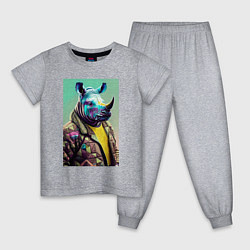 Пижама хлопковая детская Модный носорог - нейросеть, цвет: меланж