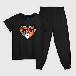 Пижама хлопковая детская Котики в сердце, цвет: черный