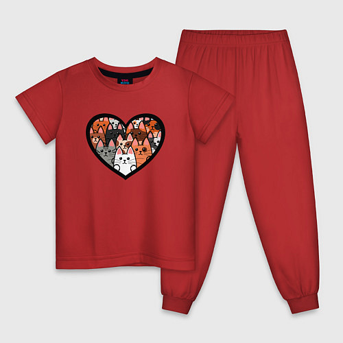 Детская пижама Котики в сердце / Красный – фото 1