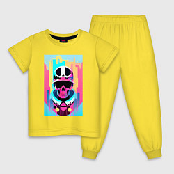 Пижама хлопковая детская Череп в бейсболке - поп-арт, цвет: желтый