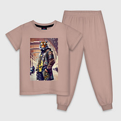 Пижама хлопковая детская Tiger fashionista - neural network, цвет: пыльно-розовый